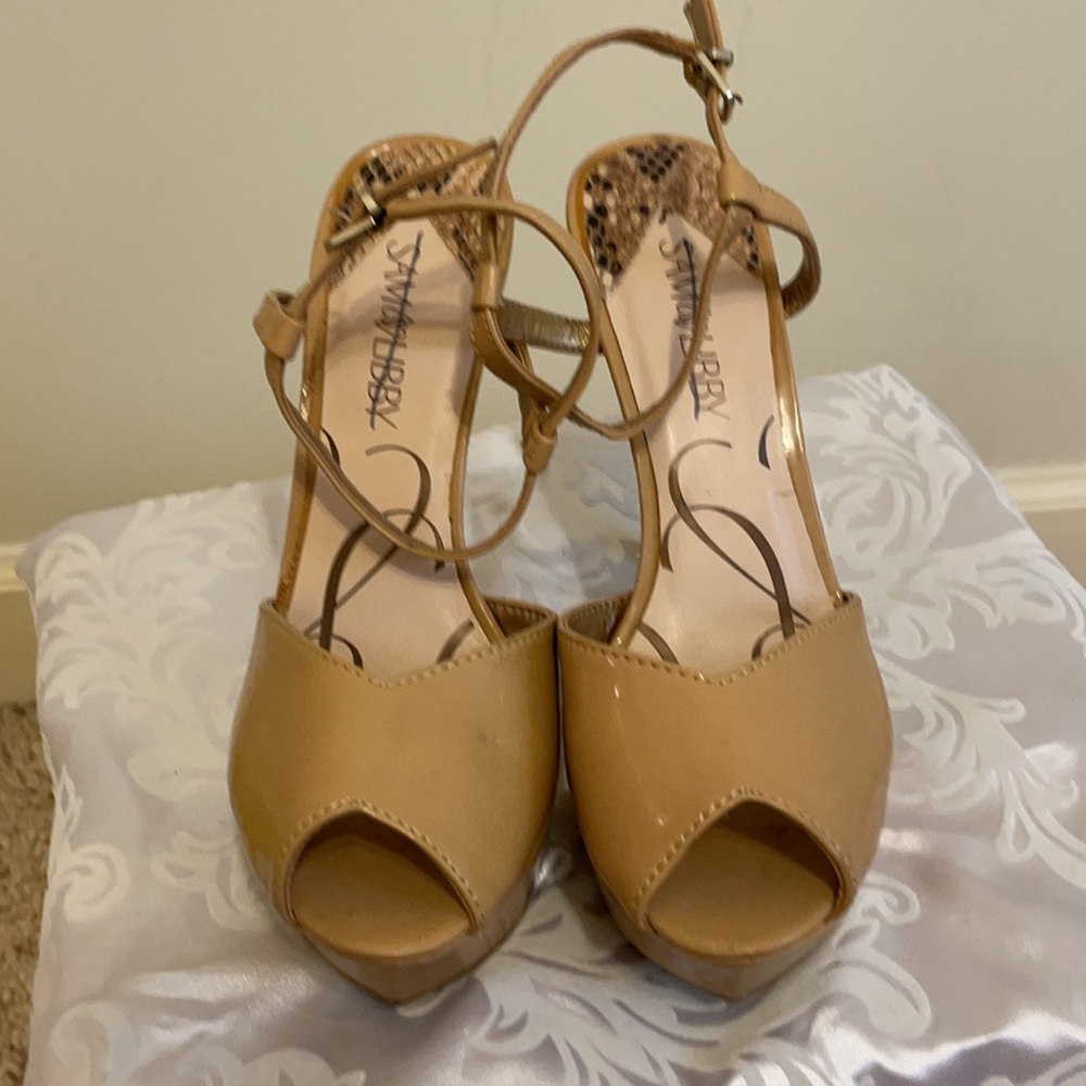 Sam & Libby nude Peep toe heels, good condition - Picture 3 of 9